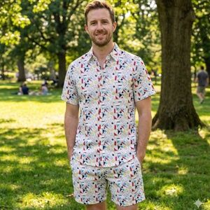 Retro Graphic Pattern Shirt & Short Set